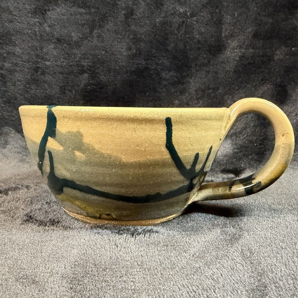 Pottery Mug Hand Thrown Signed Studio Stoneware Abstract Glaze 5” Coffee Mug